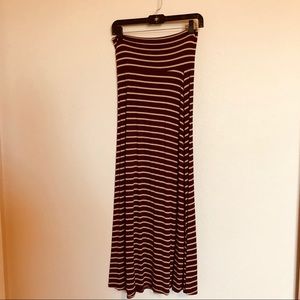 Dark red and tan striped maxi skirt